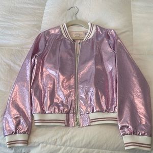Hannah Banana Pink Metallic Bomber Jacket- Kids Size 14